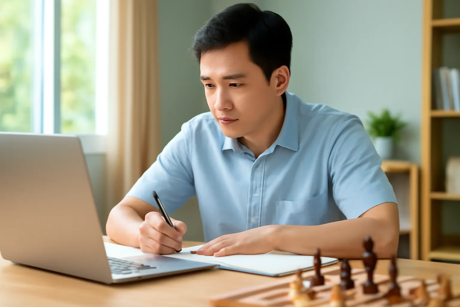 Phân tích ván cờ bằng máy: quy trình mười lăm phút, đọc thanh đánh giá, tìm nước ngoặt và biến gợi ý của máy thành bài học